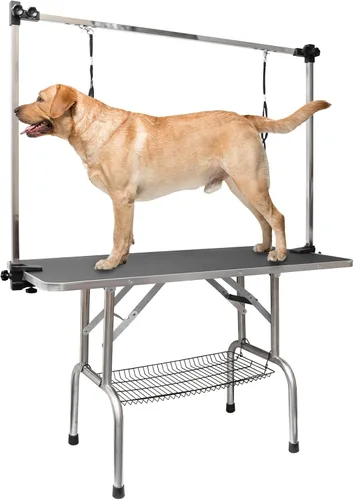 Vista 10 de ROOMTEC Mesa de aseo para perros de 36", estación plegable de baño para mascotas con brazo de altura ajustable/lazo/bandeja de malla Negro
