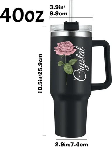 Vista 3 de Vaso personalizado con foto con asa y nombres, imagen personalizada, texto de 40 onzas, tazas de viaje de acero inoxidable con aislamiento
