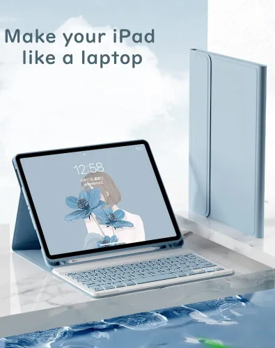 Vista 2 de Funda con teclado para iPad de 6ª y 5ª generación, iPad Pro 9.7, iPad Air 2, iPad Air 1, funda delgada con bonito teclado de color, funda de teclado