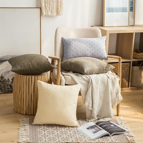 Vista 224 de MIULEE - Juego de 2 fundas de almohada decorativas de lino de arpillera navideñas, modernas, estilo campestre, rústicas, tejidas, con textura