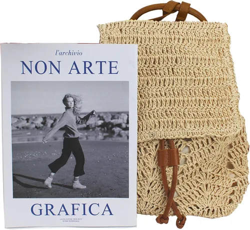 Vista 6 de Mochila tejida hecha a mano de paja mediana para mujer, con solapa, con cordón, bolsa de playa, Beige, Mochilas Daypack