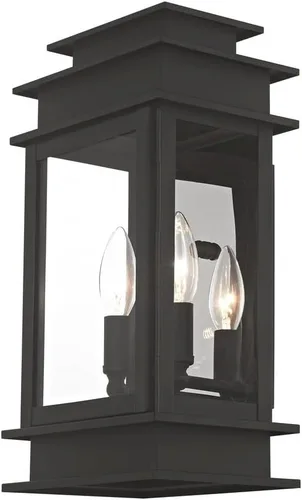Vista 3 de Livex Lighting 2014-07 Princeton linterna de pared al aire libre Bronce con reflector de acero inoxidable cromado pulido