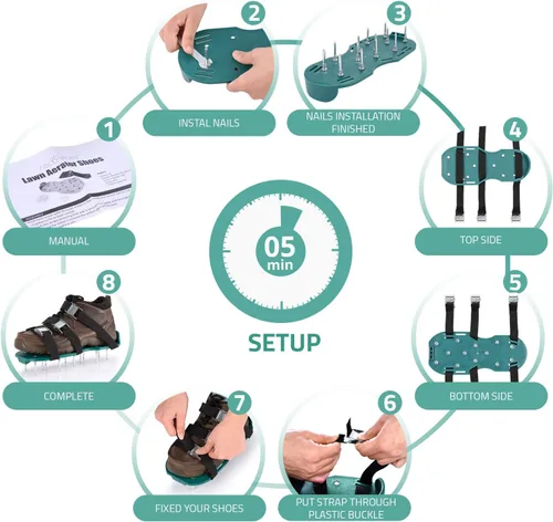 Vista 5 de Abco Tech Zapatos aireadores de césped para césped, herramienta de aireación de patio con 3 correas ajustables y hebillas de metal de alta