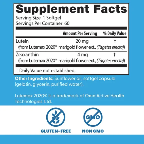 Vista 3 de Doctor's Best Suplemento de luteína de 20 mg con zeaxantina - Luteína para los ojos, vitaminas para la salud ocular para hombres y mujeres, apoyo a