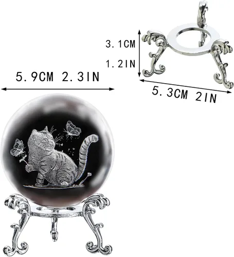 Vista 4 de Bola de cristal de gato 3D con soporte grabada con láser, figura de gatito para regalo