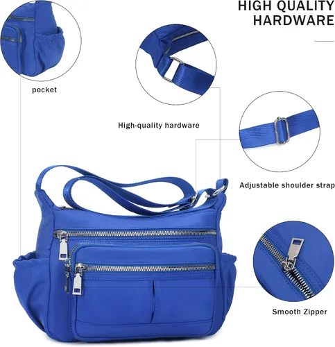 Vista 5 de Chinllo Bolso cruzado de nailon para mujer, con múltiples bolsillos, espacioso, bolso de hombro con correa