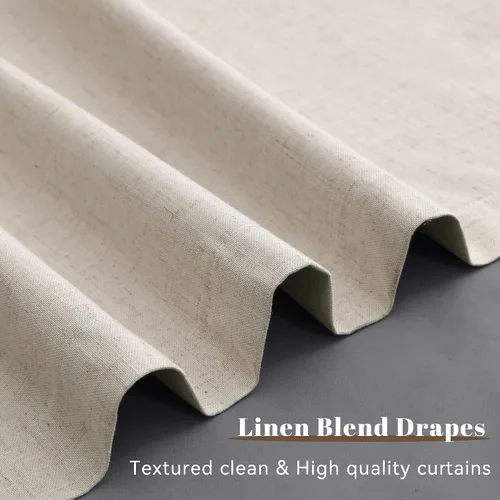 Vista 111 de Guken Cortinas opacas de lino, 2 paneles rústicos, elegantes, 100% opacas, con aislamiento térmico, banda de ganchos y trabilla trasera, 52 x 84