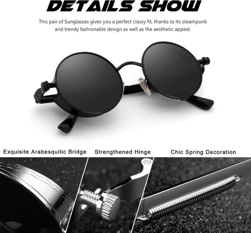 Vista 2 de CGID Retro Steampunk Round Polarized Sunglasses Men Womens Metal Circle Frame UV400 Protection E72