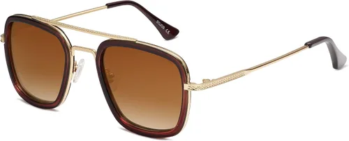 Vista 8 de SOJOS Gafas de sol polarizadas para hombres y mujeres, estilo aviador, retro, cuadradas, montura de aleación clásica, HERO SJ1126