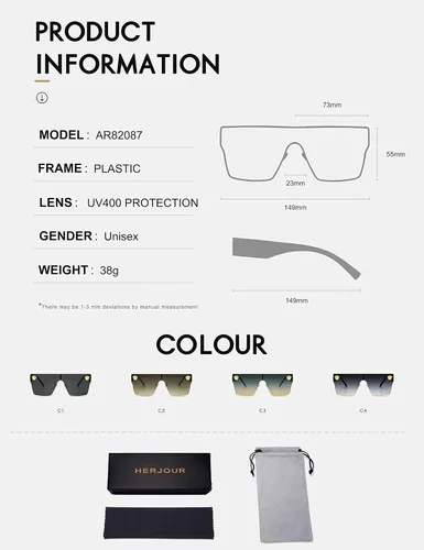 Vista 12 de Allarallvr Gafas de sol cuadradas de gran tamaño para mujeres hombres vintage de moda clásica gafas de sol de sol para mujer AR82087