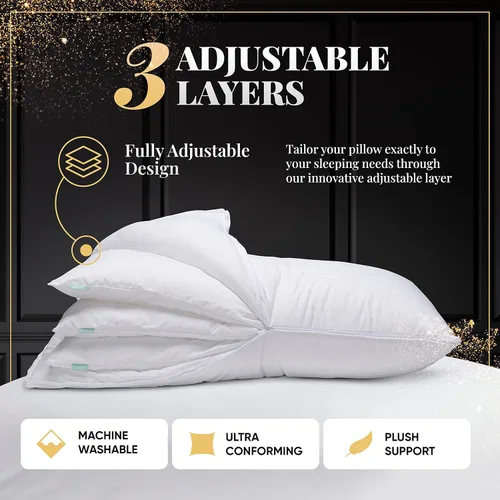 Vista 2 de EverSnug Juego de 2 almohadas de lujo de capa ajustable para dormir de lado, delanteros y traseros, almohadas refrescantes de hotel con 3 capas