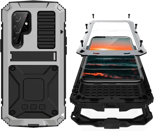 Vista 10 de Simicoo Compatible con Samsung S22 - Funda protectora híbrida de silicona y metal con soporte, a prueba de golpes de grado militar, resistente