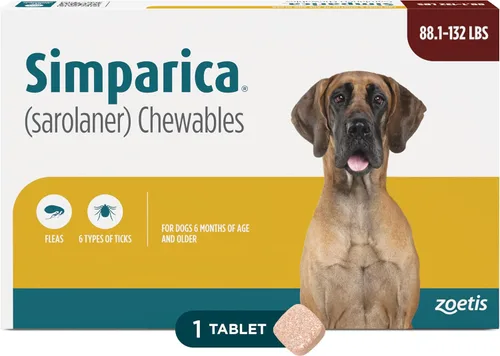 Vista 21 de Simparica (sarolaner) Masticables para perros, 120 mg/tab, 88.1-132 libras (marrón), 6 tabletas