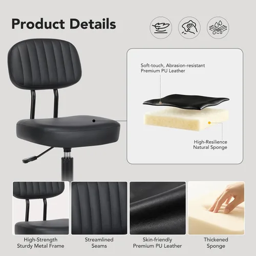 Vista 8 de Silla de oficina pequeña, silla de escritorio alta sin brazos, taburete con Negro