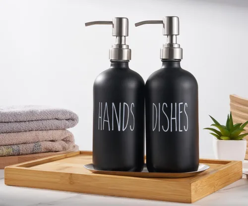 Vista 5 de Dispensador de jabón para platos, dispensador de jabón de manos de vidrio grueso, para fregadero de cocina, bomba de acero inoxidable 304, cocina