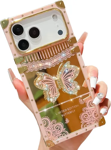 Vista 67 de Funda Rectangular de Lujo Femenina Compatible con iPhone 16 Pro Max Diseñada con Soporte de Anillo de Diamante con Función de Atril