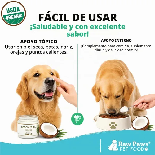 Vista 5 de Raw Paws Aceite de coco orgánico virgen para perros y gatos, 4 onzas, tratamiento para picazón en la piel, nariz seca, patas, codos, loción