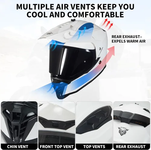 Vista 8 de VCOROS Adventure - Casco de motocicleta todoterreno VS-908 para ATV, bicicleta de tierra y motocross, de cara completa para adultos, aprobado por DOT