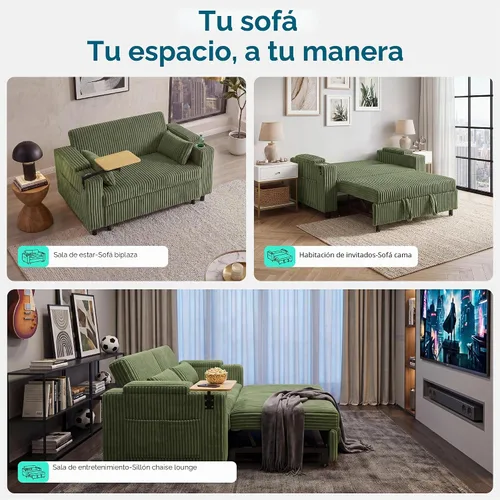 Vista 9 de LINSY HOME Sofá cama extraíble 3 en 1, sofá cama convertible de 58 pulgadas para sala de estar, mesa giratoria de 360°, reposabrazos