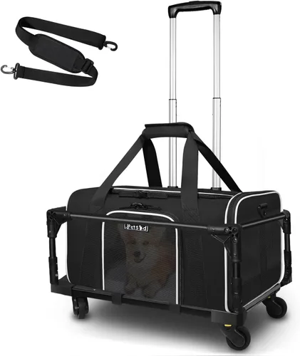 Vista 14 de Petskd Transportador de mascotas de 17 x 11 x 9.5 pulgadas, aprobado por aerolíneas de Alaska, bolsa de viaje para gatos y perros pequeños, Negro