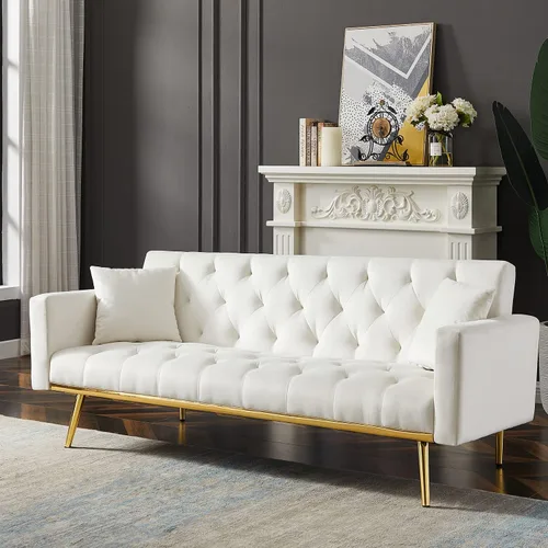 Vista 3 de Sofá cama plegable convertible de terciopelo sofá cama, sofá cama con respaldo ajustable, sofá biplaza para espacio pequeño, dormitorio, sala