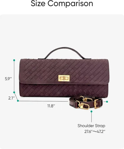 Vista 7 de Bolso de mano tejido de gamuza para mujer, bolso cruzado o de noche de hombro para bodas, fiestas, citas nocturnas y eventos formales Woven Suede
