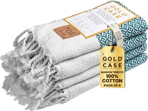 Vista 25 de Gold CASE - Juego de 4 Toallas de Mano Turcas para Baño, 20 x 40 pulgadas, Toallas de Baño 100% Algodón, Toalla Pequeña de Cocina Aphrodite