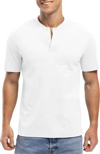 Vista 3 de Rdruko Men's Collarless Golf Shirts Henley Dry Fit Athletic Lightweight Performance Casual Blade Polo T Shirts Short Sleeve