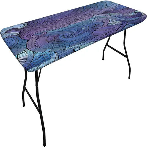 Vista 3 de Mantel ajustable elástico decorativo abstracto, mantel rectangular de 24 x 48 pulgadas para mesa plegable de 4 pies, estampado arabesco de cachemira