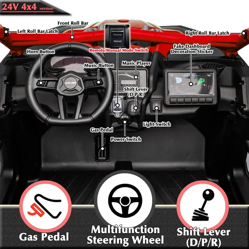 Vista 8 de 24V CAN-AM Maverick X3 con licencia de 2 plazas para niños UTV Rojo