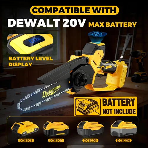 Vista 2 de Mini motosierra inalámbrica compatible con batería Dewalt de 20 V máximo, motosierra eléctrica pequeña de 6 y 8 pulgadas, sin escobillas, engrasador