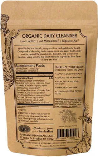Vista 2 de Anima Mundi Apothecary Super Greens Powder - Vitalidad hepática - Superalimento orgánico y prebióticos herbales para desintoxicación del hígado