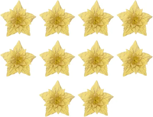 Vista 4 de 10 flores artificiales de Pascua con purpurina navideña con 10 clips, flores falsas grandes de doble capa de 7.1 pulgadas, adornos de boda y Año