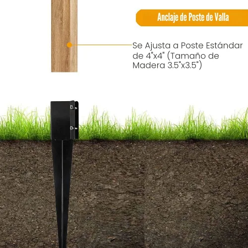 Vista 3 de Poste de valla de anclaje de metal con estacas de vallas negras, postes de estacas Heavy Duty Metal Fence Anchors Support Base for 4"X4" Mailbox