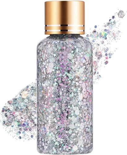 Vista 17 de Gel con purpurina para el cabello de cara y cuerpo azul para mujeres y niños, lentejuelas holográficas monocromáticas de sirena, maquillaje
