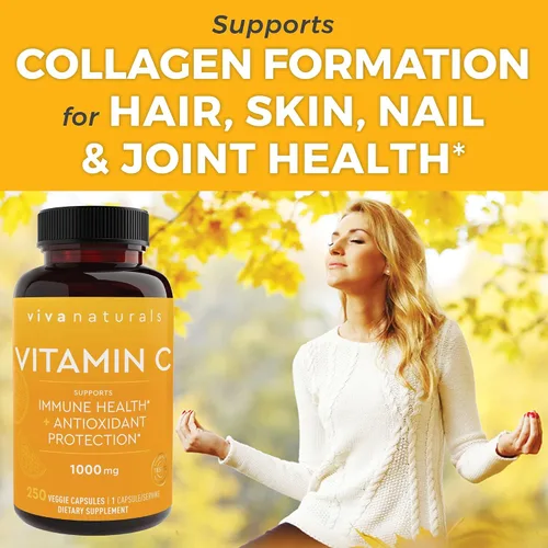 Vista 5 de Vitamina C Viva Naturals Premium Non-GMO con Bioflavonoides y escaramujos, 0.03527 oz, 250 cápsulas vegetales.