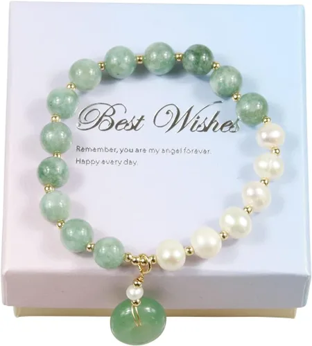 Vista 6 de Pulsera de perlas de jade birmano, pulsera elástica con cuentas de piedras preciosas, pulsera elástica, pulsera para mujer, Piedra