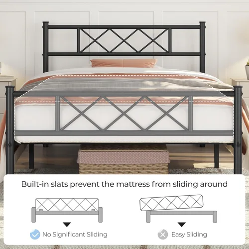 Vista 8 de Yaheetech Base de cama de plataforma metálica tamaño Twin con cabecero y piecero simples, base de colchón para almacenamiento debajo de la cama