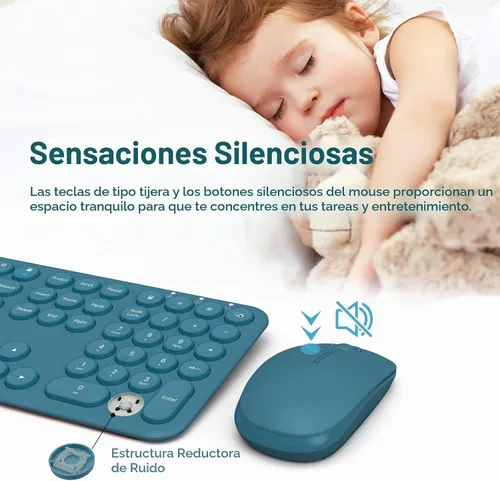 Vista 5 de Conjunto de teclado y mouse inalámbrico lindo para PC/Ordenador portátil/Windows/Mac/Tablets, ultradelgado 2.4GHz USB inalámbrico de tamaño Azul