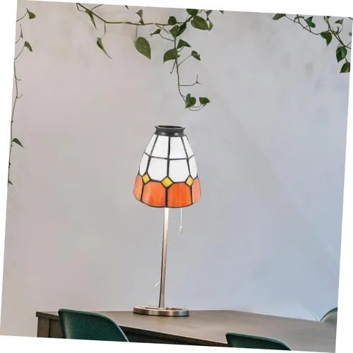 Vista 8 de Housoutil Lámpara de techo con vitral, lámpara pequeña, adorno blanco, lámpara de araña, decoración de piso, globo colgante, lámpara artesanal