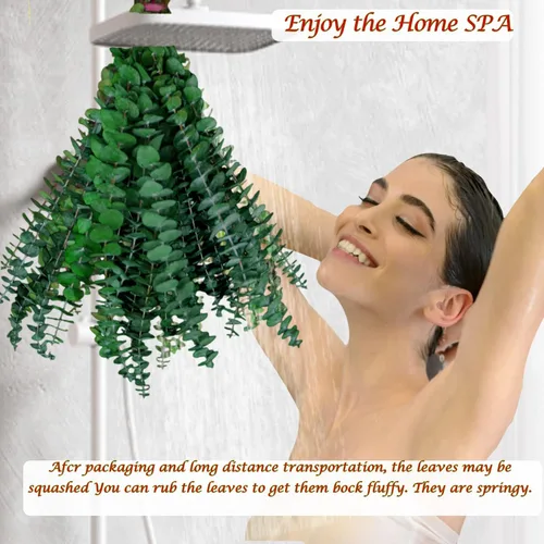 Vista 4 de 10 tallos de eucalipto secos para ducha de 17 pulgadas, tallos de eucalipto colgantes naturales reales, ramas de hojas frescas reales para relleno