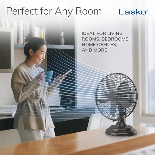 Vista 4 de Lasko Ventilador de mesa oscilante, portátil, 3 velocidades silenciosas, para dormitorio, cocina y oficina, 17 pulgadas, bronce, R12210