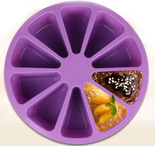 Vista 4 de Moldes de silicona para hornear, molde triangular de 10 cavidades, molde para rebanadas de pizza para pan de maíz, brownies, magdalenas, pudines