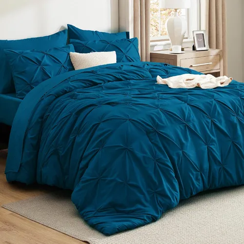 Vista 11 de Bedsure - Juego de edredón tamaño individual gris - Ropa de cama tamaño individual en una bolsa de 5 piezas, juego de cama Pintuck GentleSoft™