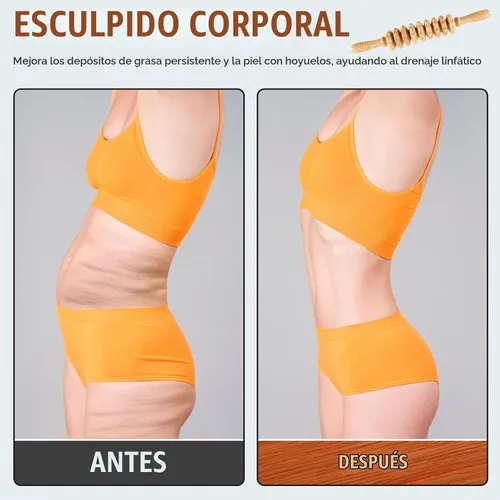 Vista 4 de KintKita Herramientas de masaje de terapia de madera, rodillo de masaje de madera, herramienta de drenaje linfático, kit de maderoterapia