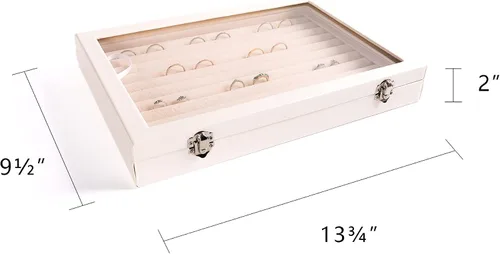 Vista 2 de Frebeauty Bandeja organizadora de anillosaretes con tapa transparente, 10 ranuras grandes de poliuretano para cajón, caja de almacenamiento