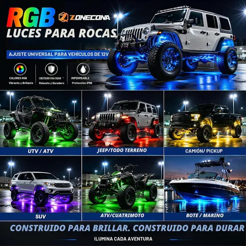 Vista 6 de 8Pods Luces LED RGB de Metal para Rocas con Control Remoto APP/RF, Luces de Resplandor Inferior Multicolor Impermeables para Vehículos con Modo
