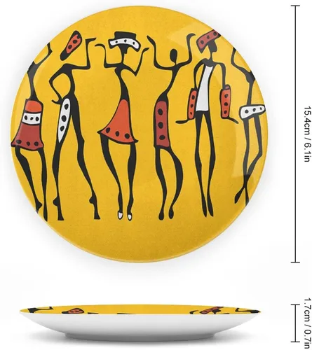 Vista 2 de Platos decorativos, adorno de impresión africana, personajes de bailarines africanos, gráficos felices, 10 pulgadas, decoración de pared de cocina