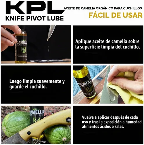 Vista 2 de Knife Pivot Lube Aceite de cuchillo de camelia para cuchillas - Tsubaki, aceite de afilado para limpieza y cuidado de cuchillas - Botella de spray