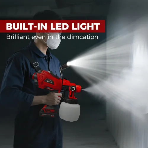 Vista 5 de Pulverizador de pintura inalámbrico compatible con Makita de batería máxima de 18 V HVLP, pistola de pintura eléctrica con luz LED, pintor
